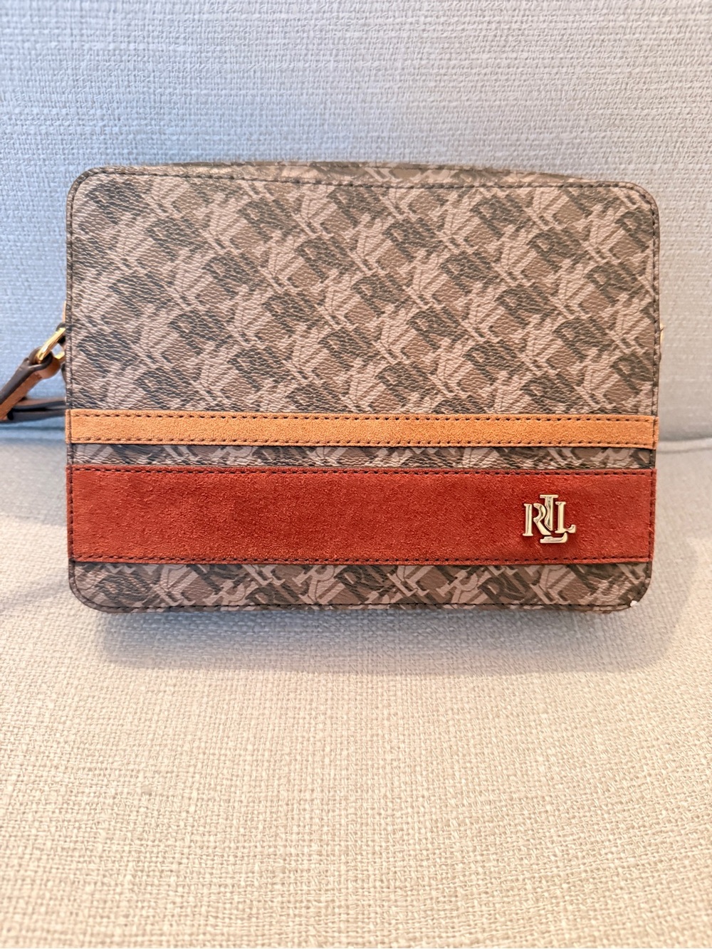 Ralph Lauren Tan & Rust Monogram crossbody bag